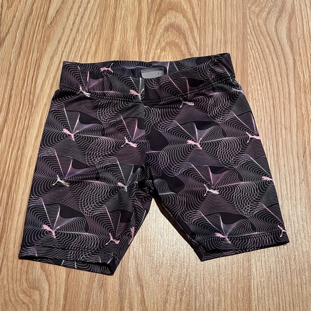 Puma Girls 4T Bike Shorts Black Pink Purple Swirl Graphic Athletic Spandex